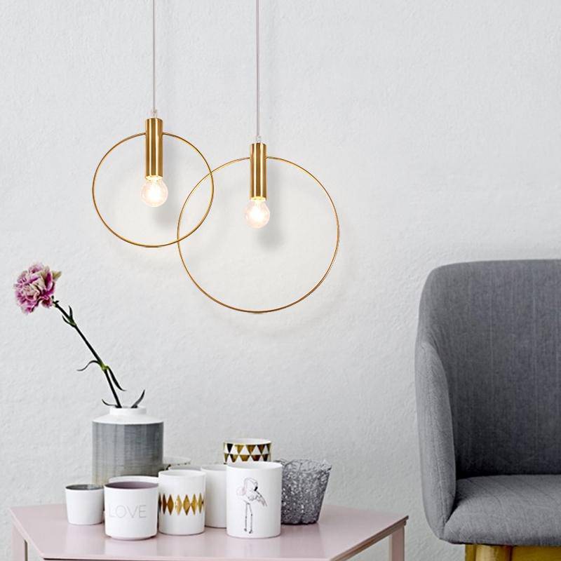 Suspension LED Ronde Dorée - Élégance Moderne pour Luminaire Chambre-2