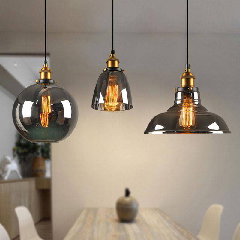 Suspension Vintage en Verre Fumé - Élégance Industrielle-5