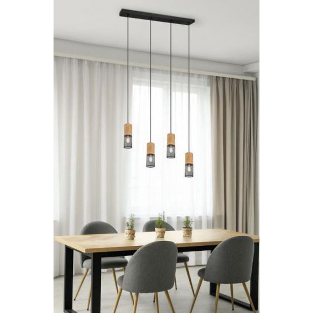 Suspensions lampes pour table a manger - Finition bois et noir