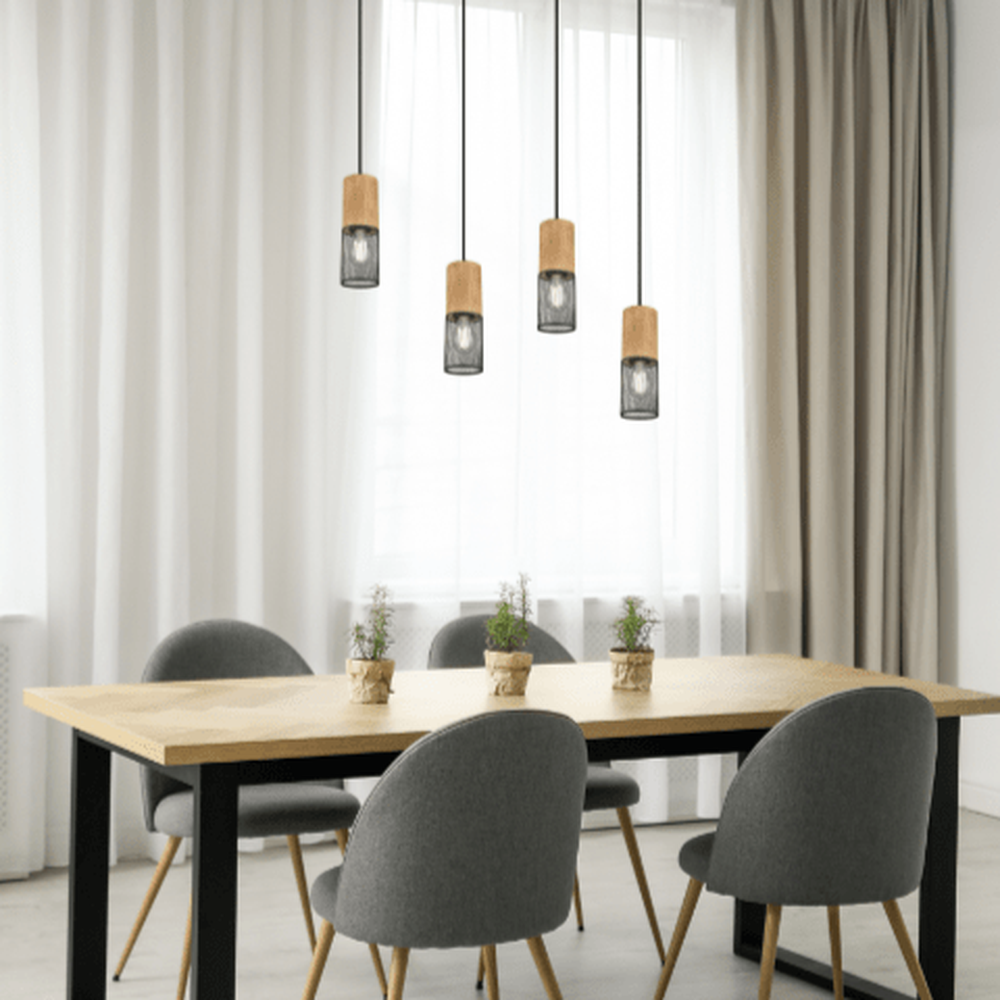 Suspensions lampes pour table a manger - Finition bois et noir