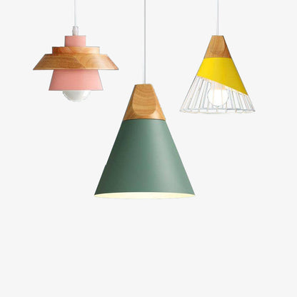 Suspension Nordic en Métal Coloré et Bois - Élégance Graphique-2