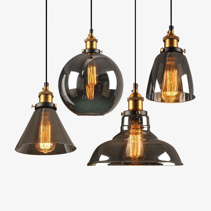Suspension Vintage en Verre Fumé - Élégance Industrielle-3