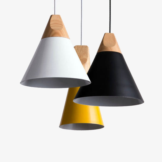 Suspension Lumineuse Bois Élégante - Cône Moderne-2