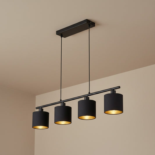 Lustre Long Suspension Tissu Noir