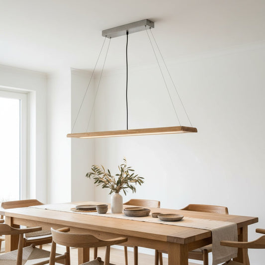 Suspension LED longue en bois rectangulaire - style scandinave pour table à manger