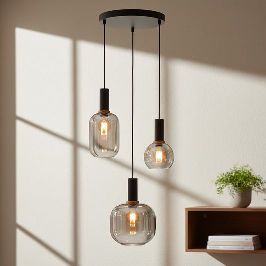 Suspension 3 lampes en verre pour salon