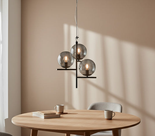 Suspension lampe globes en verre noir fumé